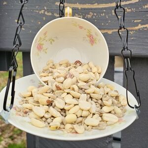 Pink Floral Porcelain Bird Feeder